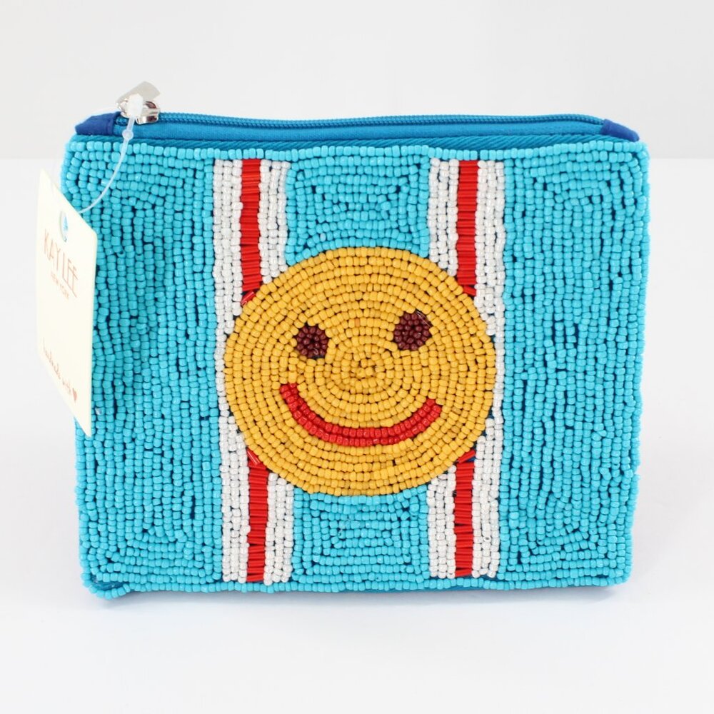 KAYLEE Colorful Happy Face Beaded Coin Purse/Cosmetic Bag NWT Made in India